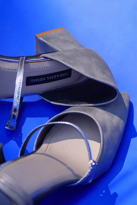 Shradha Hedau Footwear Couture_Grey Oriana Solid Adjustable Strap Pumps _Online_at_Aza_Fashions