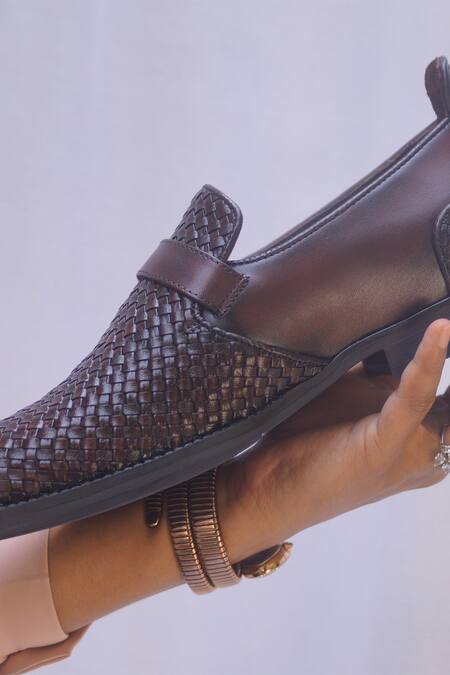 Shradha Hedau Footwear Couture_Brown Textured Basket Weave Moccasins _Online_at_Aza_Fashions