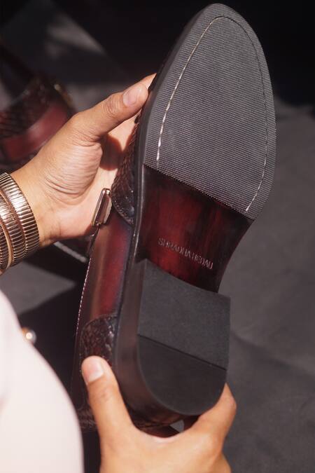 Buy_Shradha Hedau Footwear Couture_Brown Textured Basket Weave Moccasins _Online_at_Aza_Fashions