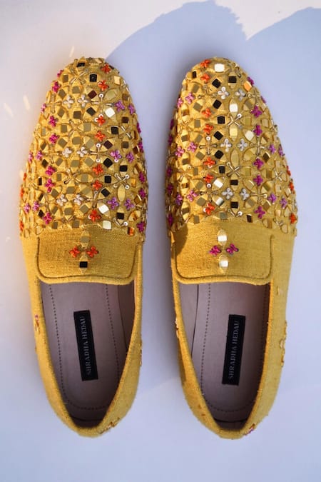 Shradha Hedau Footwear Couture Raw Silk Mirror Work Moccasins 