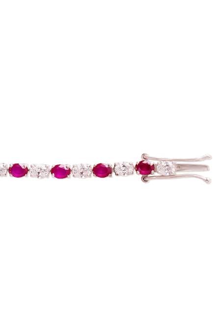 Shop Prata White Crystals, Diamonds Alea Ruby Stone Tennis Bracelet at Aza Fashions Shop_Prata_White Crystals, Diamonds Alea Ruby Stone Tennis Bracelet _at_Aza_Fashions