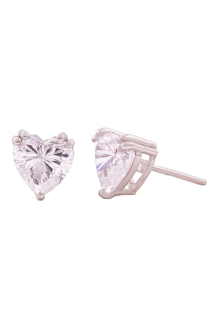 Shop Prata White Crystals Heart Solitaire Cubic Zirconia Studs at Aza Fashions Shop_Prata_White Crystals Heart Solitaire Cubic Zirconia Studs _at_Aza_Fashions