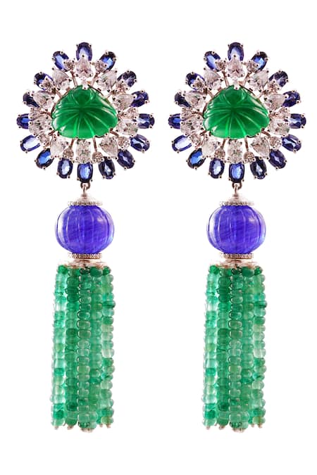 Prata Gul Floral Stone Tassel Earrings 