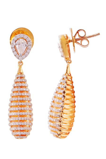 Shop Prata White Crystals Vortex Stone Studded Danglers at Aza Fashions Shop_Prata_White Crystals Vortex Stone Studded Danglers _at_Aza_Fashions