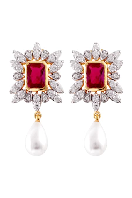 PRATA Indra Floral Stone Studded Pearl Drops 