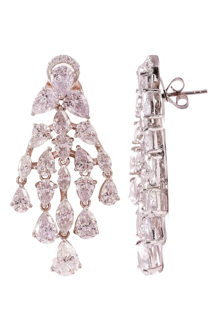 Shop Prata White Crystals Luminoso Vogue Studded Chandelier Earrings at Aza Fashions Shop_Prata_White Crystals Luminoso Vogue Studded Chandelier Earrings _at_Aza_Fashions