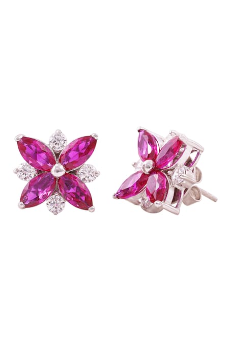 Shop Prata Red Crystals Encanto Floral Marquise Stone Studs at Aza Fashions Shop_Prata_Red Crystals Encanto Floral Marquise Stone Studs _at_Aza_Fashions