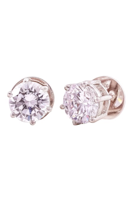 Shop Prata White Crystals Round Solitaire Stone Studs at Aza Fashions Shop_Prata_White Crystals Round Solitaire Stone Studs _at_Aza_Fashions