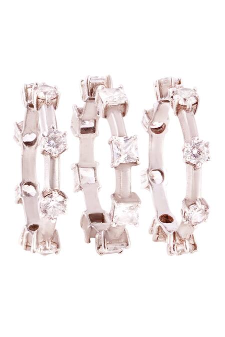 Shop Prata White Crystals Trifecta Spaced Stackable Rings- Set Of 3 at Aza Fashions Shop_Prata_White Crystals Trifecta Spaced Stackable Rings- Set Of 3 _at_Aza_Fashions
