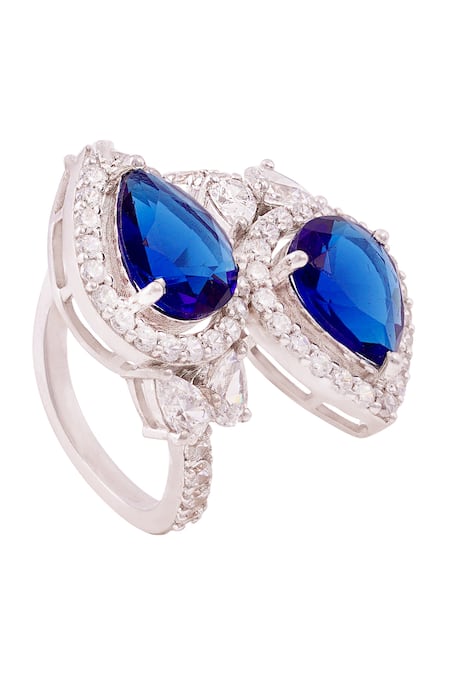 Shop Prata White Crystals, Diamonds Tear Drop Stone Embellished Ring at Aza Fashions Shop_Prata_White Crystals, Diamonds Tear Drop Stone Embellished Ring _at_Aza_Fashions