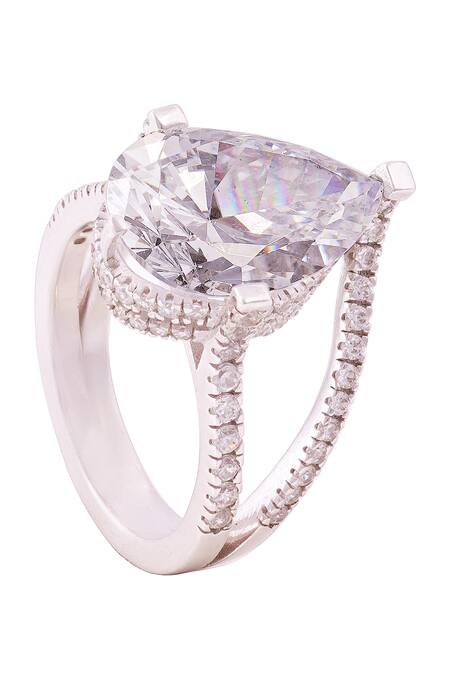 Shop Prata White Crystals Luminous Pear Sparkler Ring at Aza Fashions Shop_Prata_White Crystals Luminous Pear Sparkler Ring _at_Aza_Fashions