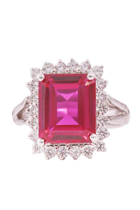 Shop Prata White Crystals, Stones Ruby Halo Elegance Ring at Aza Fashions Shop_Prata_White Crystals, Stones Ruby Halo Elegance Ring _at_Aza_Fashions
