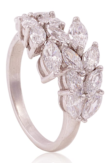 PRATA White Imported Cubic Zirconia Duco Embellished Ring