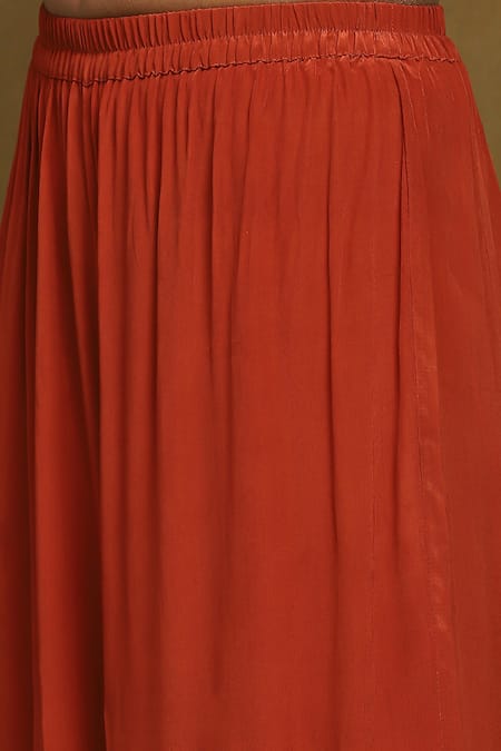 Ritu Kumar Orange Silk, Viscose Embroidery Round Neck Joshika Print Kurta Pant Set at Aza Fashions Ritu Kumar_Orange Silk, Viscose Embroidery Round Neck Joshika Print Kurta Pant Set_at_Aza_Fashions