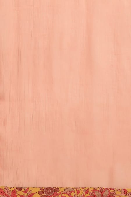 Buy_Ritu Kumar_Peach Viscose, Cotton, Lycra Alyssa Floral Print Gathered Kurta Churidar Set 