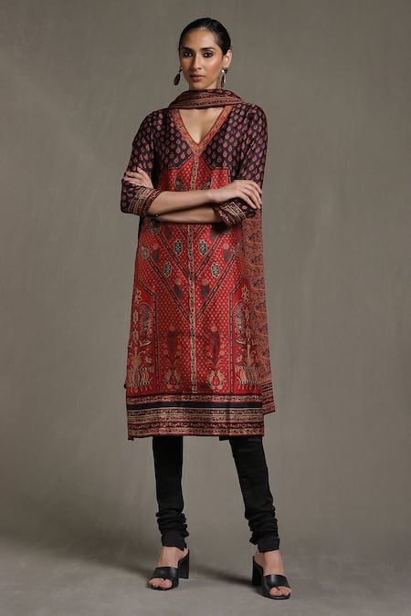 Ritu Kumar Silk Sanganeri Print Kurta Churidar Set 