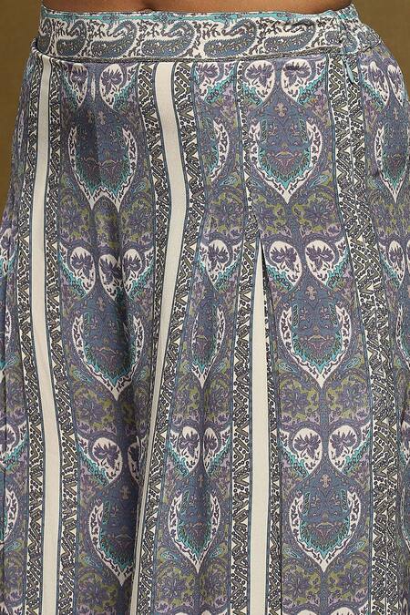 Shop_Ritu Kumar_Off White Silk, Viscose Round Joshika Paisley Bloom Print Kurta With Palazzo 