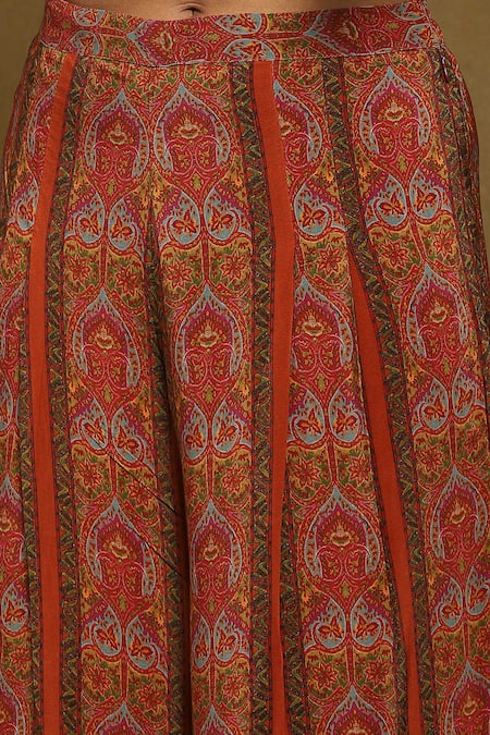 Shop_Ritu Kumar_Orange Silk, Viscose Embroidery Joshika Paisley Blossom Print Kurta With Palazzo 