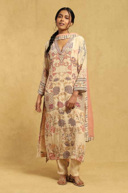 Ritu Kumar Calico Blossom Print Kurta Pant Set 