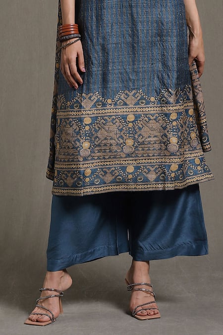 Ritu Kumar Beige Silk, Viscose Embroidery Round Noni Tribal Vibe Print Kurta Palazzo Set Online at Aza Fashions Ritu Kumar_Beige Silk, Viscose Embroidery Round Noni Tribal Vibe Print Kurta Palazzo Set_Online_at_Aza_Fashions