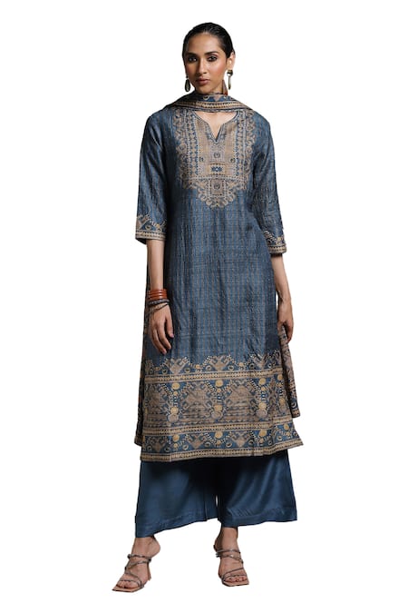 Buy Ritu Kumar Beige Silk, Viscose Embroidery Round Noni Tribal Vibe Print Kurta Palazzo Set Online at Aza Fashions Buy_Ritu Kumar_Beige Silk, Viscose Embroidery Round Noni Tribal Vibe Print Kurta Palazzo Set_Online_at_Aza_Fashions