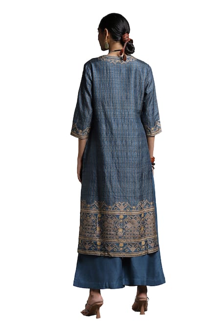 Buy Ritu Kumar Beige Silk, Viscose Embroidery Round Noni Tribal Vibe Print Kurta Palazzo Set Buy_Ritu Kumar_Beige Silk, Viscose Embroidery Round Noni Tribal Vibe Print Kurta Palazzo Set