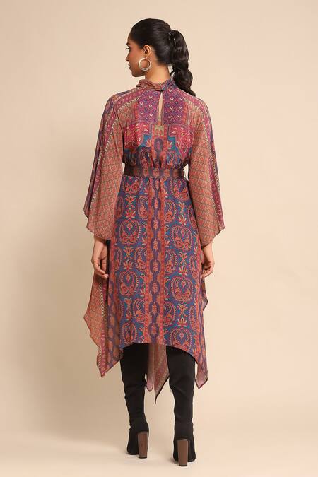 Shop Ritu Kumar Purple Silk Collared Pushkar Print Kurta at Aza Fashions Shop_Ritu Kumar_Purple Silk Collared Pushkar Print Kurta_at_Aza_Fashions