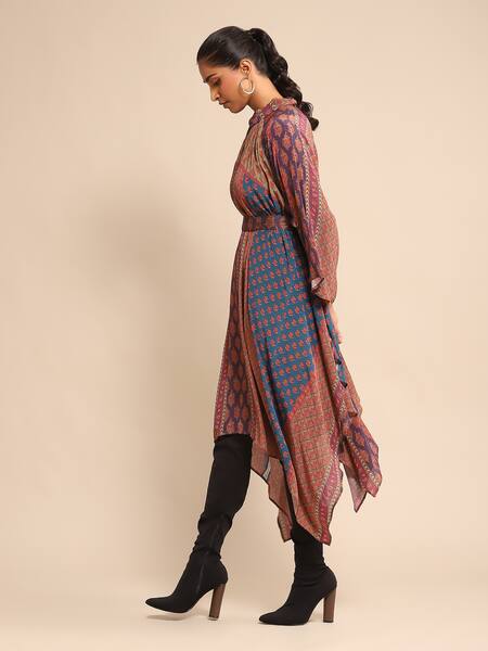 Buy Ritu Kumar Purple Silk Collared Pushkar Print Kurta Online at Aza Fashions Buy_Ritu Kumar_Purple Silk Collared Pushkar Print Kurta_Online_at_Aza_Fashions