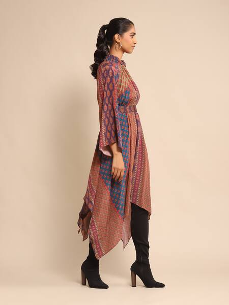 Shop Ritu Kumar Purple Silk Collared Pushkar Print Kurta Online at Aza Fashions Shop_Ritu Kumar_Purple Silk Collared Pushkar Print Kurta_Online_at_Aza_Fashions