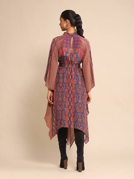 Ritu Kumar Purple Silk Collared Pushkar Print Kurta at Aza Fashions Ritu Kumar_Purple Silk Collared Pushkar Print Kurta_at_Aza_Fashions