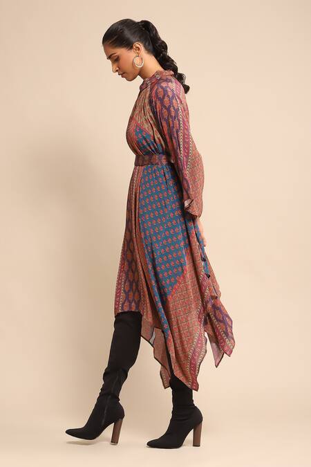 Shop Ritu Kumar Purple Silk Collared Pushkar Print Kurta Shop_Ritu Kumar_Purple Silk Collared Pushkar Print Kurta