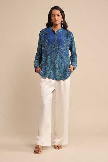 Buy Blue Rayon, Crepe Embroidery Bandeau Neck Jamawar Print Short Kurta For  Women by Ritu Kumar Online at Aza Fashions in US