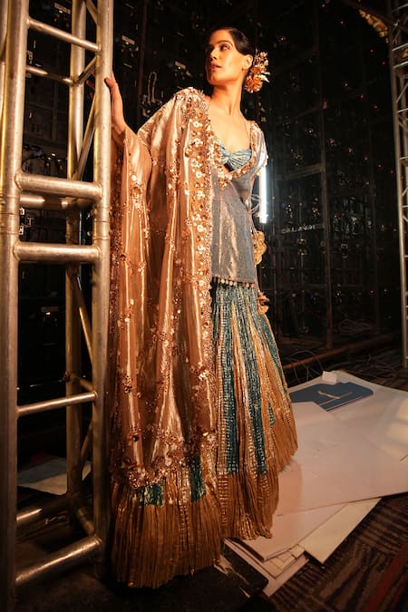 Etasha By Asha Jain Panelled Metallic Textured Sharara Set 