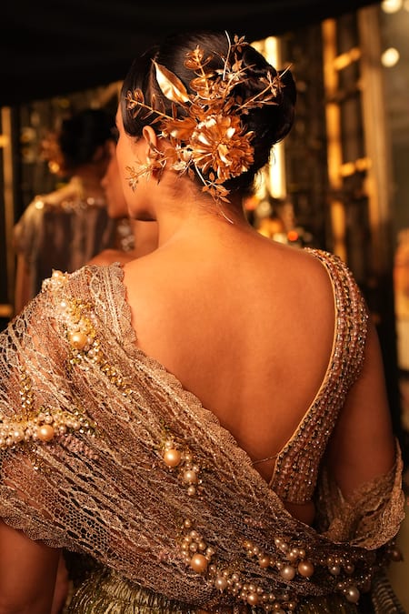 Etasha By Asha Jain Pearl Embellished Pre-Draped Saree Set 