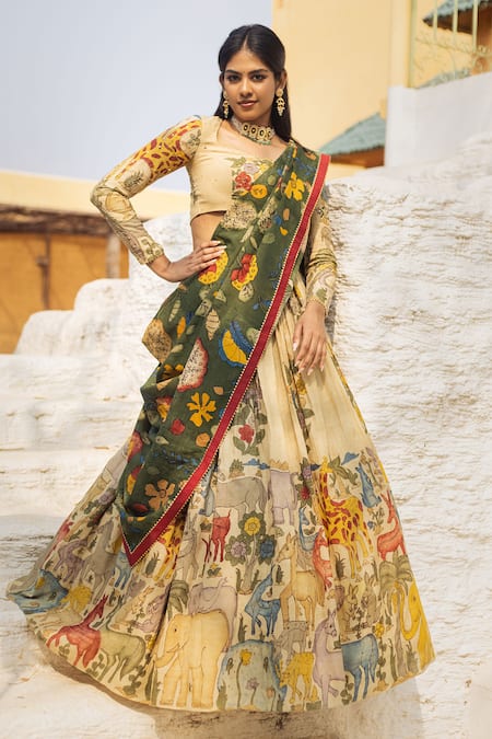 aindhri by mahitha Botanical Hand Painted Lehenga Set 