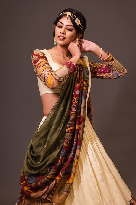 Buy Aindhri By Mahitha Cream Chanderi Silk Beads, Embroidery Kalamkari Hand Painted Lehenga Set Online at Aza Fashions Buy_Aindhri By Mahitha_Cream Chanderi Silk Beads, Embroidery Kalamkari Hand Painted Lehenga Set_Online_at_Aza_Fashions