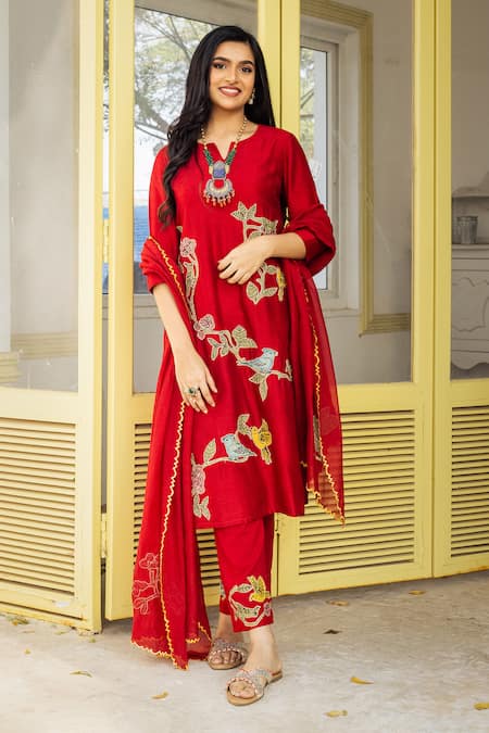 aindhri by mahitha Birds Kalamkari Kurta Pant Set 