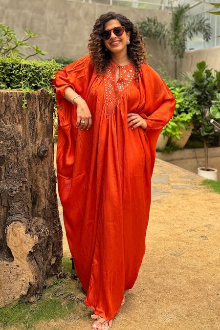 HOUSE OF FETT Spice Pear Mosaic Yoke Embroidered Kaftan 