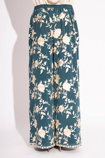 Buy House Of Inari Blue Pure Silk Crepe Embroidery Gulbahar Flared Pant Online at Aza Fashions Buy_House Of Inari_Blue Pure Silk Crepe Embroidery Gulbahar Flared Pant _Online_at_Aza_Fashions
