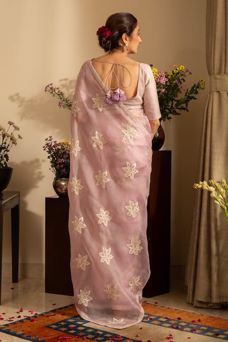 Shop House Of Inari Purple Silk Organza Embroidery Nargis Phool Gul Saree Set at Aza Fashions Shop_House Of Inari_Purple Silk Organza Embroidery Nargis Phool Gul Saree Set _at_Aza_Fashions