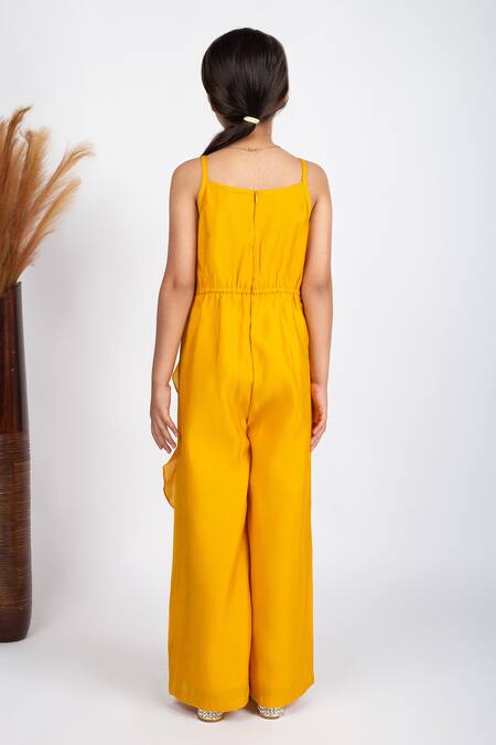 Shop Jelly Jones Yellow Cotton, Silk Ruffles Solid Jumpsuit at Aza Fashions Shop_Jelly Jones_Yellow Cotton, Silk Ruffles Solid Jumpsuit_at_Aza_Fashions
