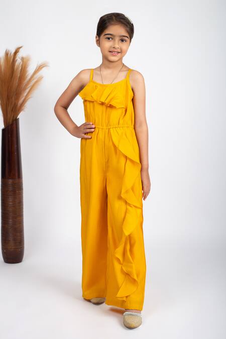 Buy Jelly Jones Yellow Cotton, Silk Ruffles Solid Jumpsuit Buy_Jelly Jones_Yellow Cotton, Silk Ruffles Solid Jumpsuit