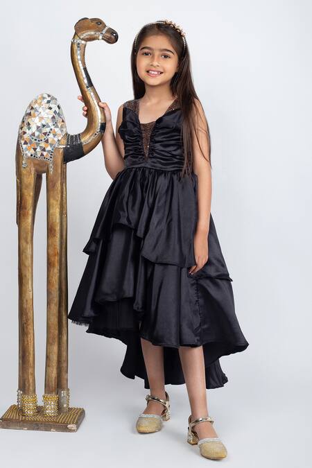Buy Jelly Jones Black Satin, Cotton Sequins Embellished Net Layered Dress Online at Aza Fashions Buy_Jelly Jones_Black Satin, Cotton Sequins Embellished Net Layered Dress_Online_at_Aza_Fashions