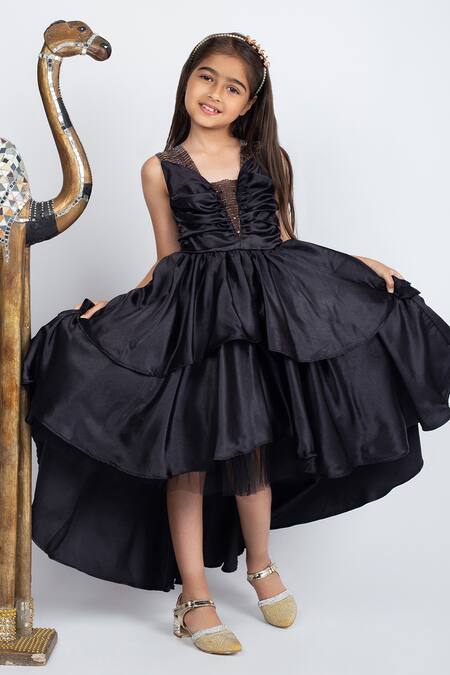 Shop Jelly Jones Black Satin, Cotton Sequins Embellished Net Layered Dress Online at Aza Fashions Shop_Jelly Jones_Black Satin, Cotton Sequins Embellished Net Layered Dress_Online_at_Aza_Fashions