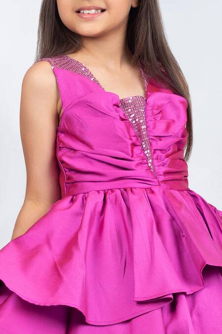 Jelly Jones_Pink Silk, Cotton Sequins Embellished Net Layered Satin Dress _Online_at_Aza_Fashions