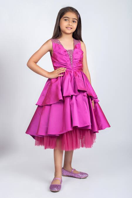 Buy_Jelly Jones_Pink Silk, Cotton Sequins Embellished Net Layered Satin Dress _Online_at_Aza_Fashions