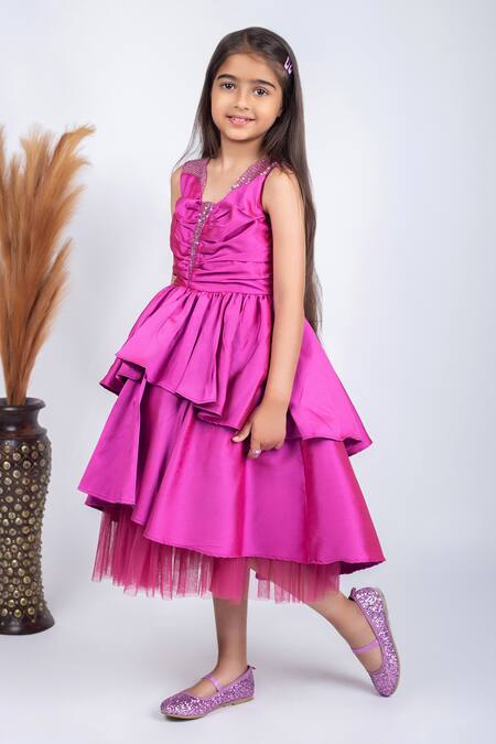 Shop_Jelly Jones_Pink Silk, Cotton Sequins Embellished Net Layered Satin Dress _Online_at_Aza_Fashions