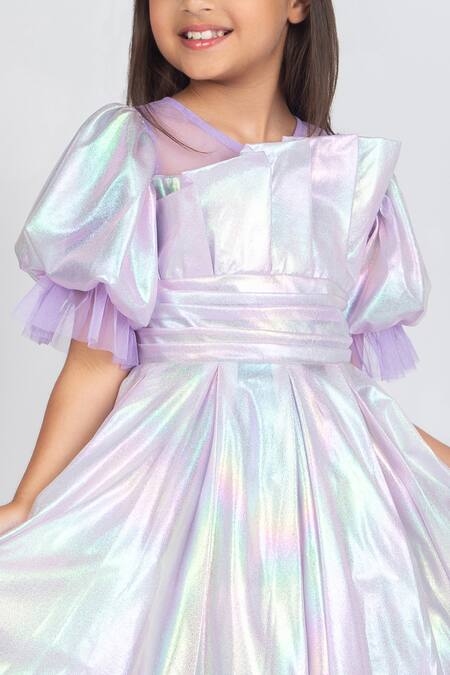 Buy_Jelly Jones_Purple Lycra Halo Pleated Puffed Sleeves Dress_Online_at_Aza_Fashions