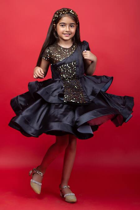 Jelly Jones_Black Embellished Bow Layered Dress_Online_at_Aza_Fashions