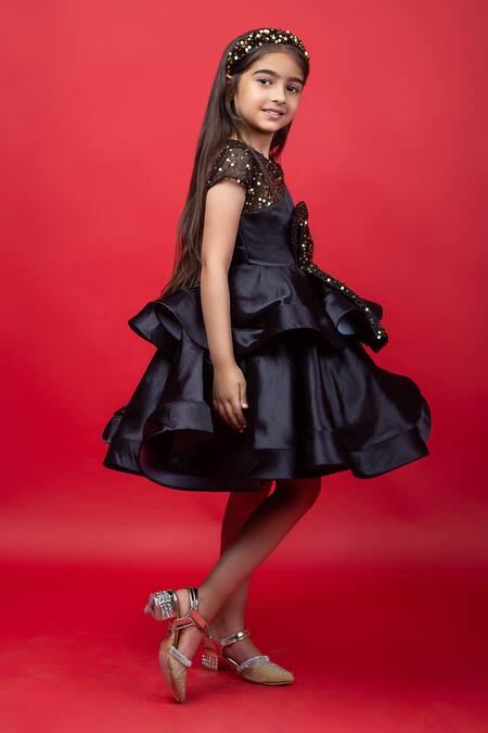 Shop_Jelly Jones_Black Embellished Bow Layered Dress_Online_at_Aza_Fashions